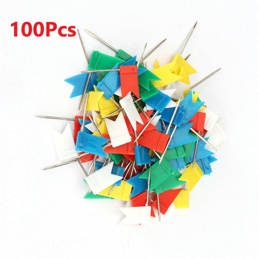 100PCS Flag Marker Shape Map Pins Cork Notice Board Push Assorted Office&Home D