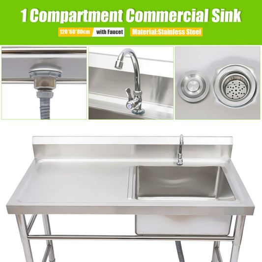 47" Stainless Steel Utility Commercial Square Kitchen Sink for Restaurant Home