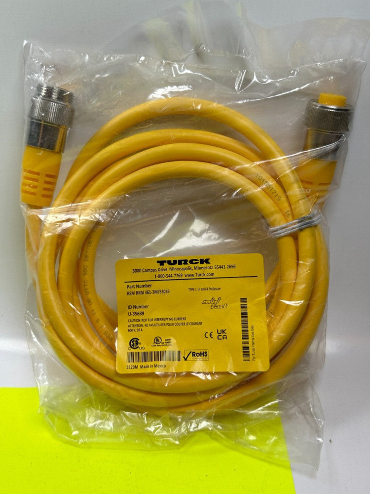 Turck U-35639 Cordset Cable Wire 3M Long (RSM-RKM 461-3m/S3059) New Fast Ship