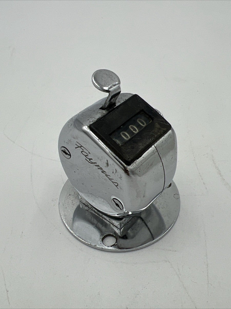 Vintage Faymus Tally Counter 4 Digit Chrome W/ Desk Mount