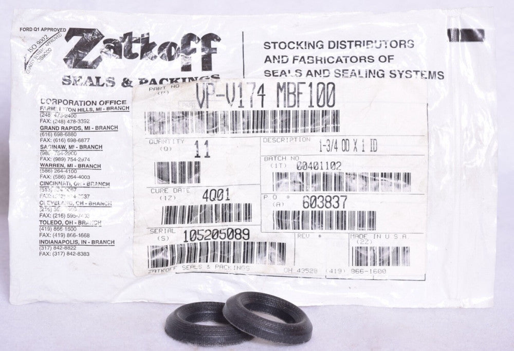 2 Count Zatkoff Seals VP-V174 MBF100  1-3/4" OD X 1" ID