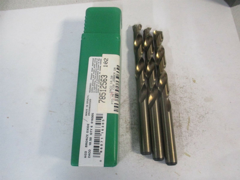 Precision (016305) 10.5mm x 5-15/64" OAL 135° Cobalt Jobber Drill - Pack of 3 