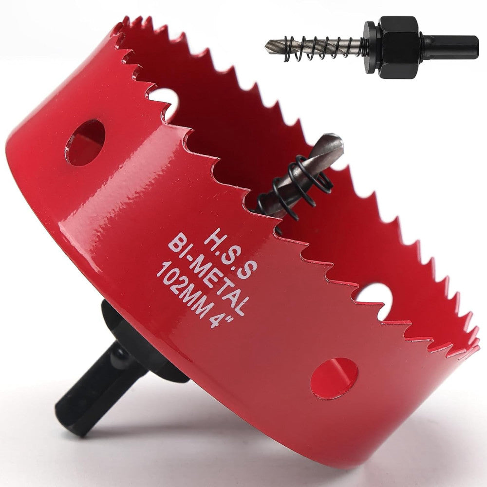 Hole Saw 4 Inch, 32 mm Cutting Depth HSS Bi-Metal for 4 Red 