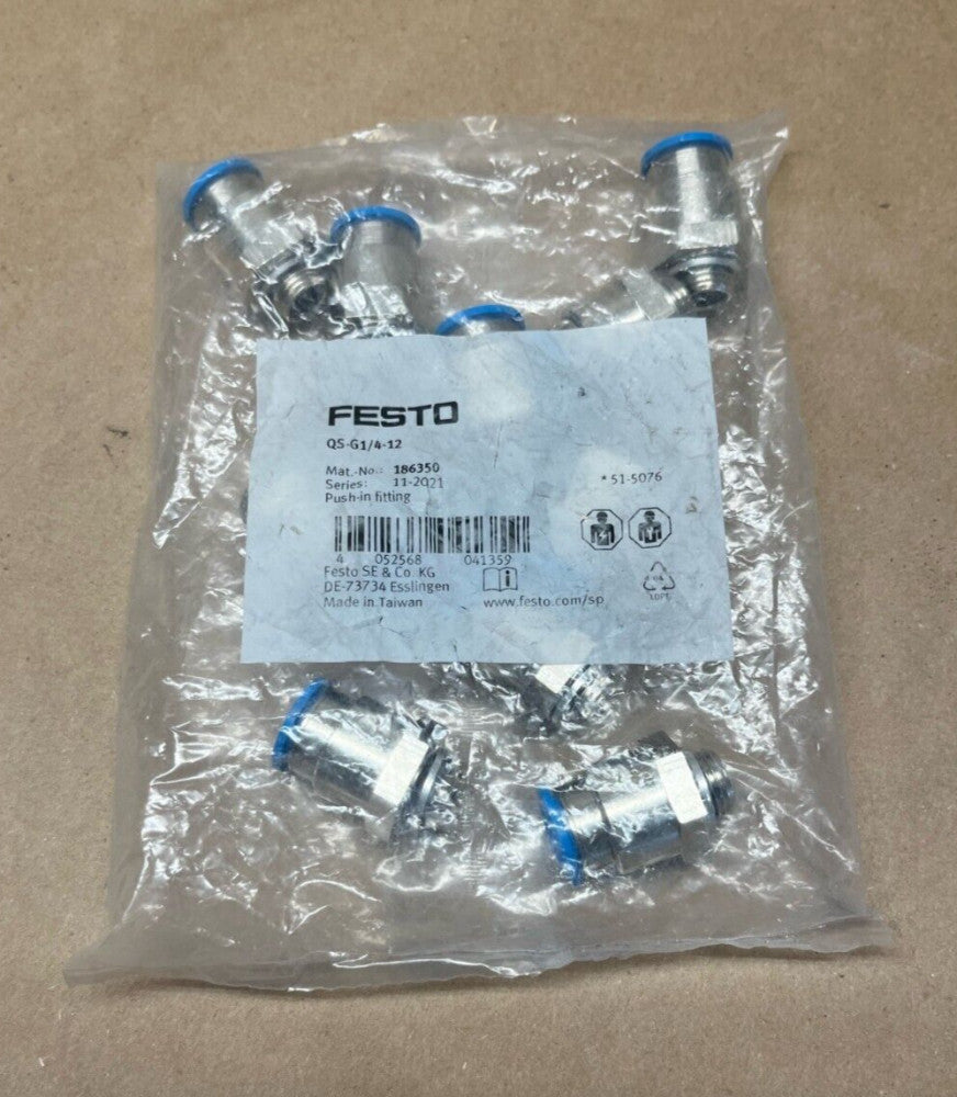 Bag of 10 FESTO QS-G1/4-12 Push-In Fittings 186350