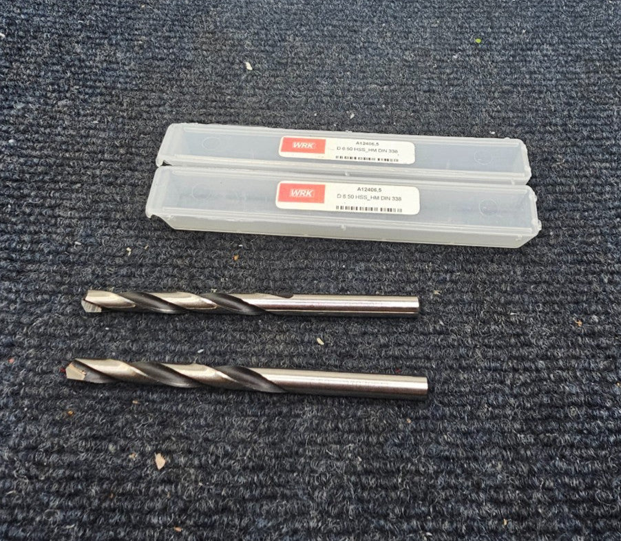 (QTY 2) WRK A12406.5: 6.5mm Dia. HSS And Carbide Drill Bit DIN338 HSS+HM