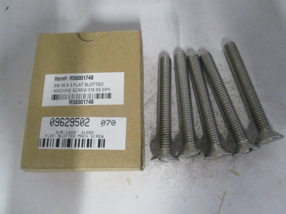 (R56001748) 3/8-16 UNC 3" Stainless Steel Slotted Drive Machine Screw - Qty 5