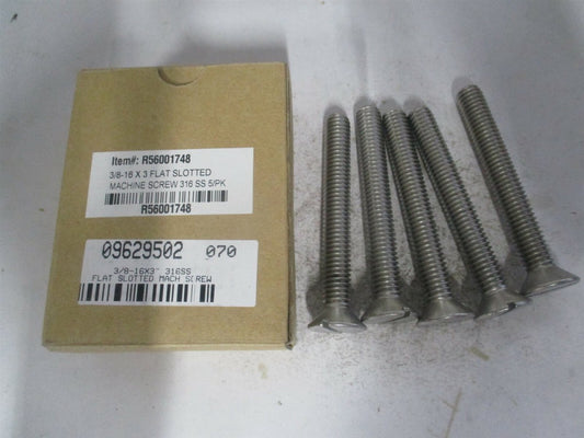 (R56001748) 3/8-16 UNC 3" Stainless Steel Slotted Drive Machine Screw - Qty 5