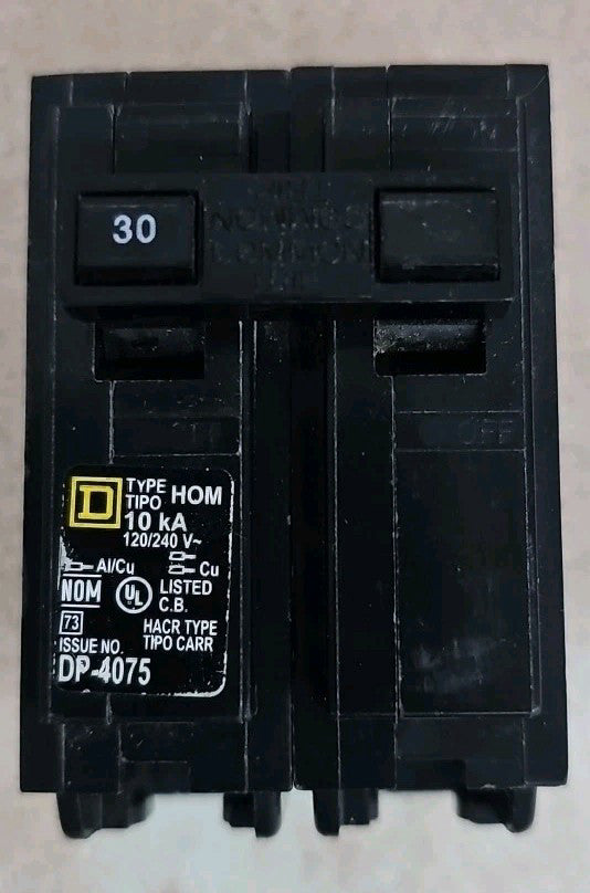 NOS Square D Homeline HOM230 2 Pole 30 Amp 120 240V Plug In Circuit Breaker W#