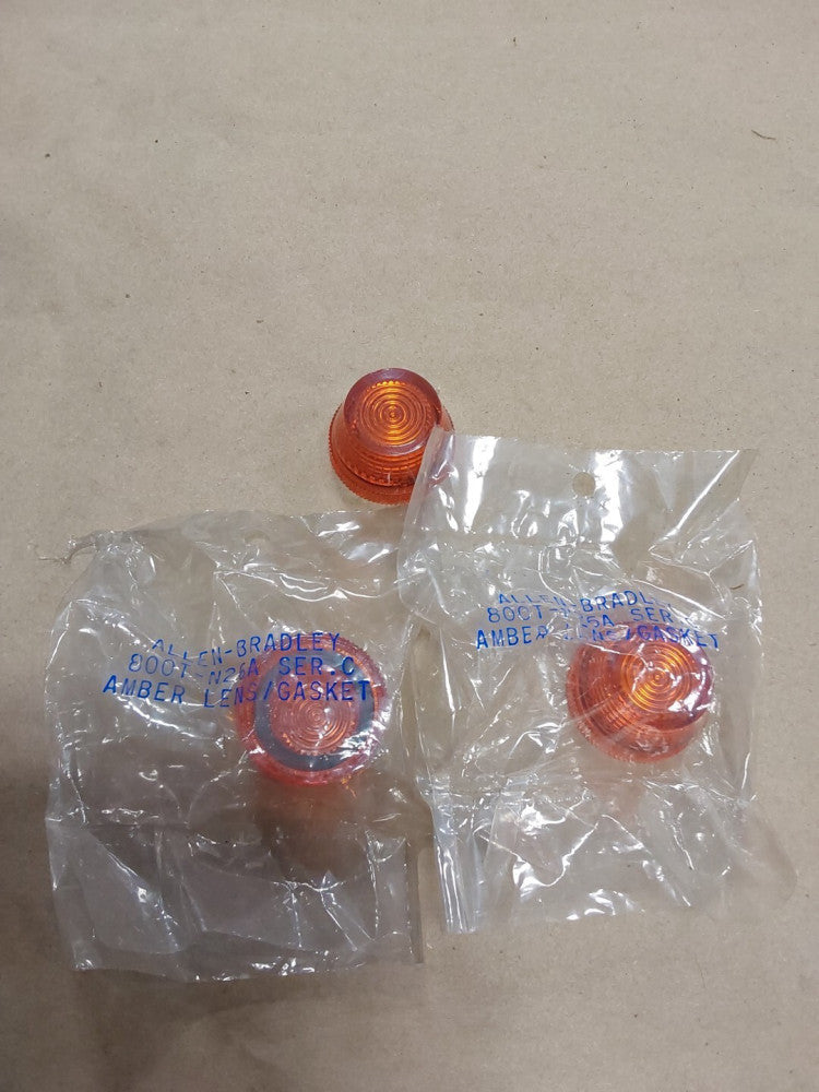 ALLEN BRADLEY 800T-N26A SER C AMBER PILOT LIGHT CAP, LOT OF 3