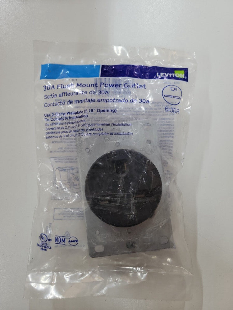 1) New Old Stock! Leviton 6-30R 30A Flush Mount Black Power Outlet