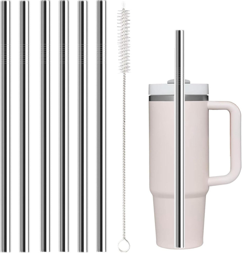 Stainless Steel Straw Replacement 11.81 Inch×0.375 Inch 6 PCS, Silver 
