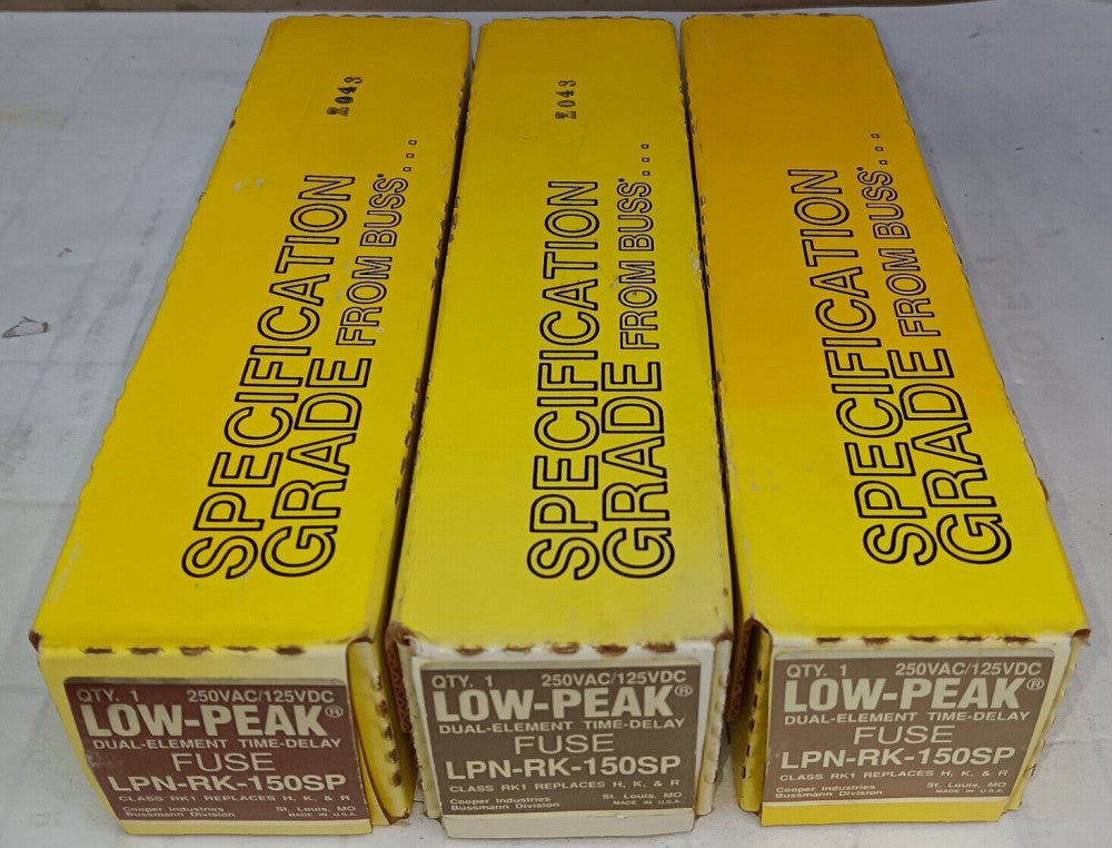 LOT OF 3) NEW COOPER BUSSMAN 150 AMP FUSE CLASS RK1 250 VAC LPN-RK-150SP