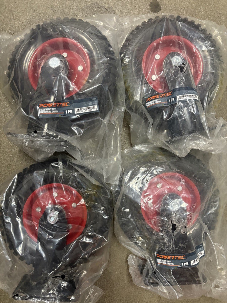 POWERTEC 6 Inch Caster Wheels, Heavy Duty Fixed Plate Casters with Rubber Knobby