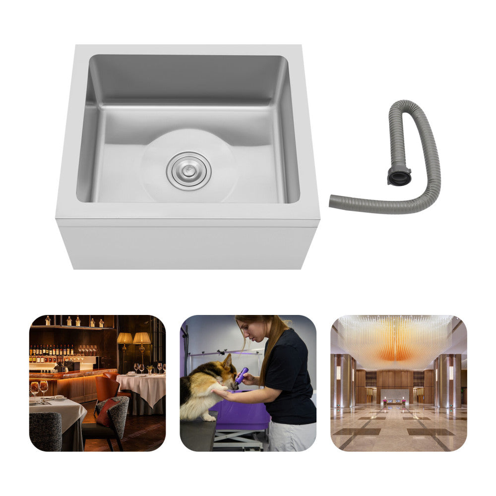 Stainless Steel Free Standing Utility Sink Single Bowl Commercial Sink Silver
