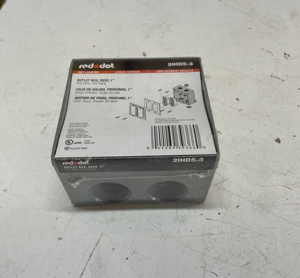 2IHD5-3 R-DOT 3/4-INCH HUB SIZE FIVE-OUTLETS TWO GANG DEEP UNIVERSAL BOX