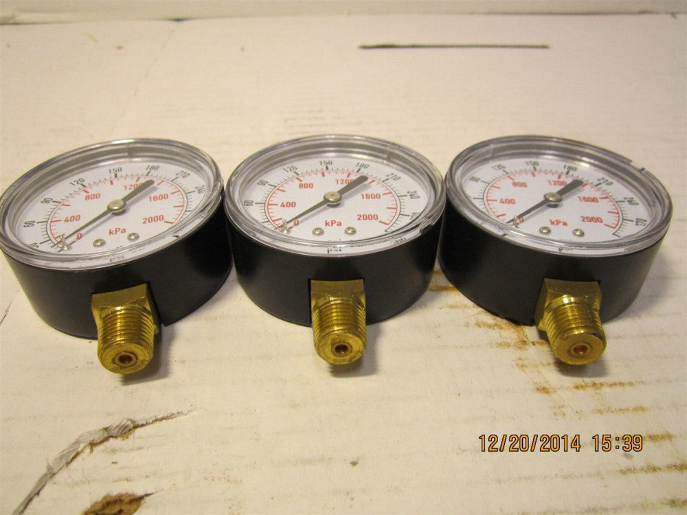 Lot Of 3 Test Pressure Gauges 2-1/2" Dial 0 to 300 psi, Connection 1/4" BSPT