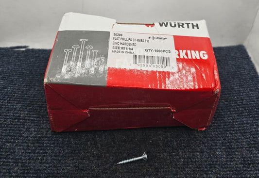 (QTY 1000) Wurth 30200 #8 x 1-1/4" Flat Head Assembly Screw Phillips Drive