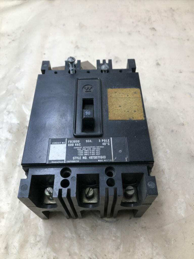 Westinghouse FB3090 90A 3 Pole Circuit Breaker 600VAC