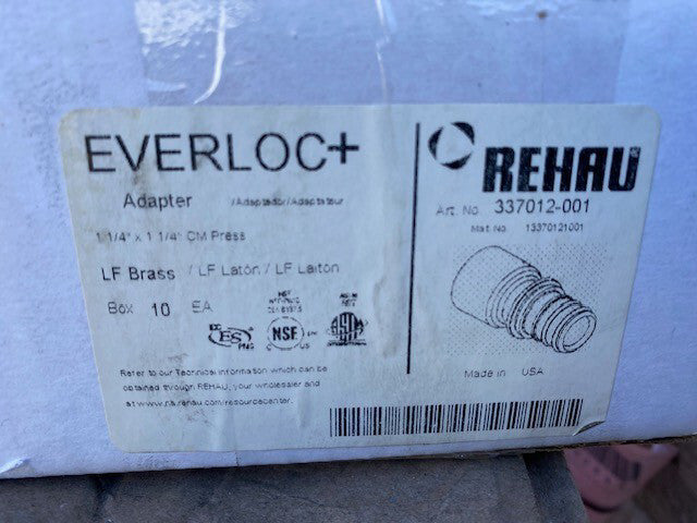 (10 PACK) REHAU Everloc+ 1 1/4" X 1 1/4" CM Press Adapters 337012-001