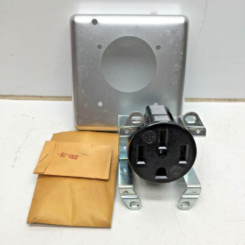 Arrow Hart 5738 H&H Spec Grade 50A Power Outlet 125-250V Receptacle W/ Box Cover