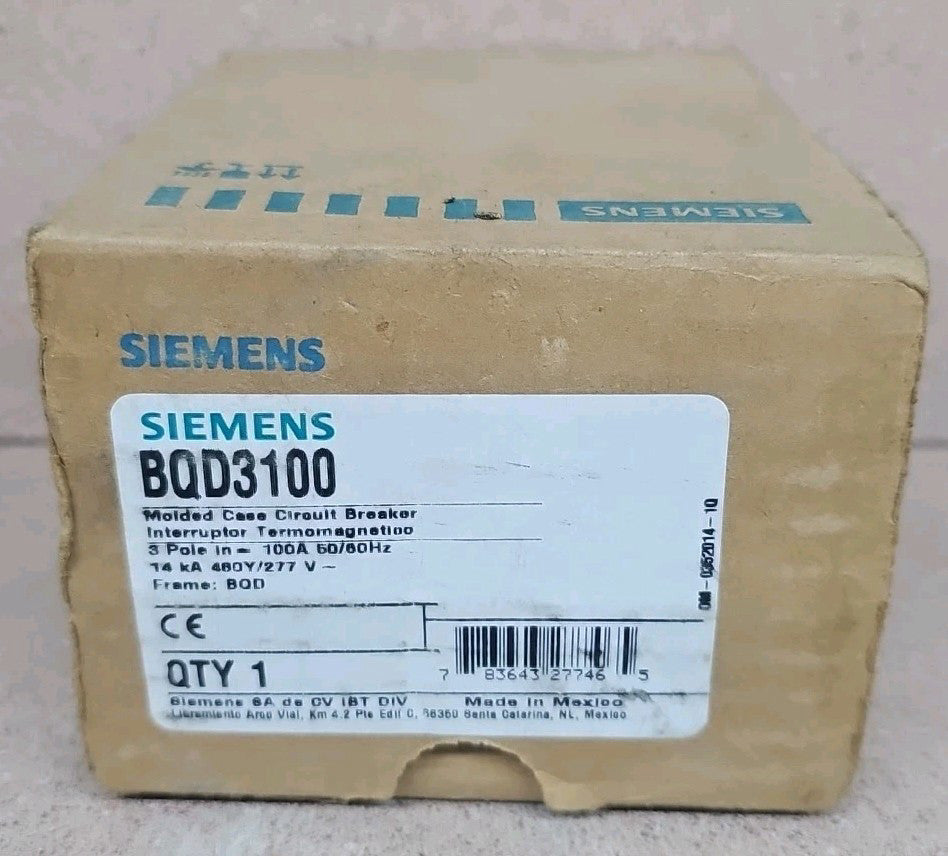 Siemens NTO BQD3100 3 Pole 14kA 480Y / 277V - 100 Amp Circuit Breaker
