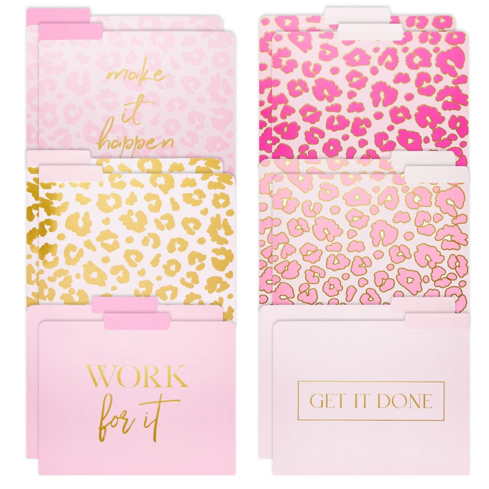 12 Pack Pink Leopard Decorative File Folders, Letter Size for Women, Cute Gol...