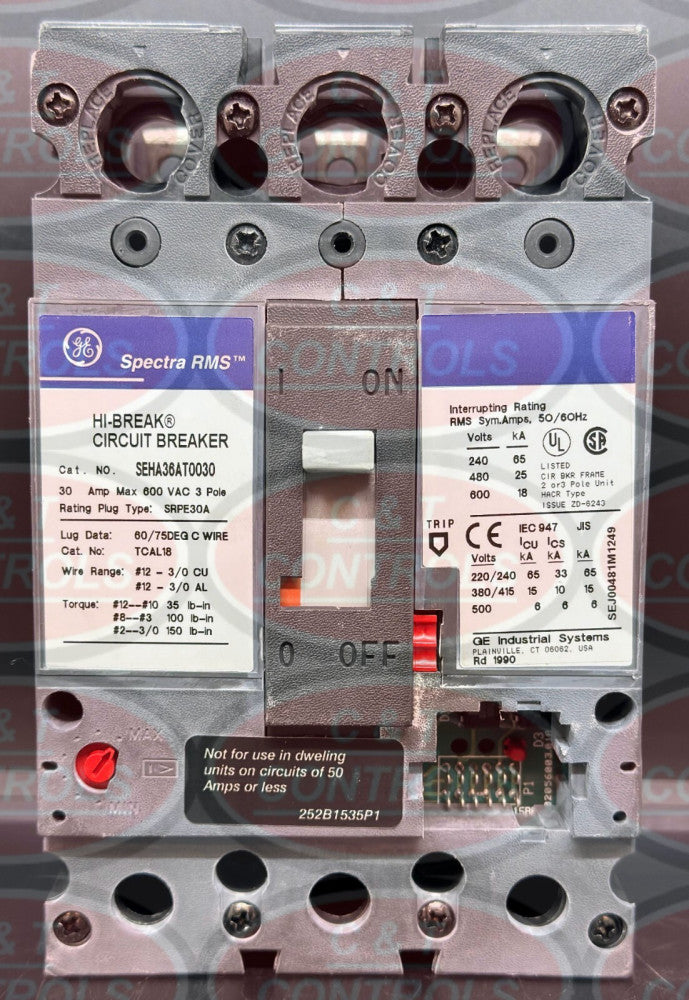 GE SEHA36AT0030 3P 30A 600V Spectra Circuit Breaker Frame USA Stock