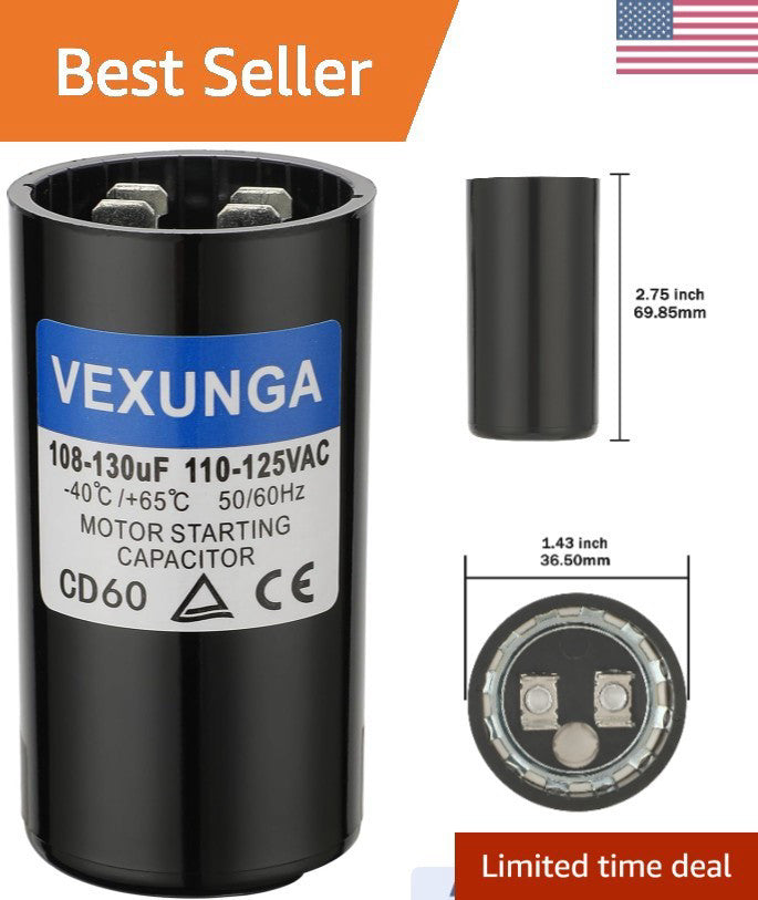 Environmentally Friendly 130 uF Motor Start Capacitor - 110-125 VAC Replacement