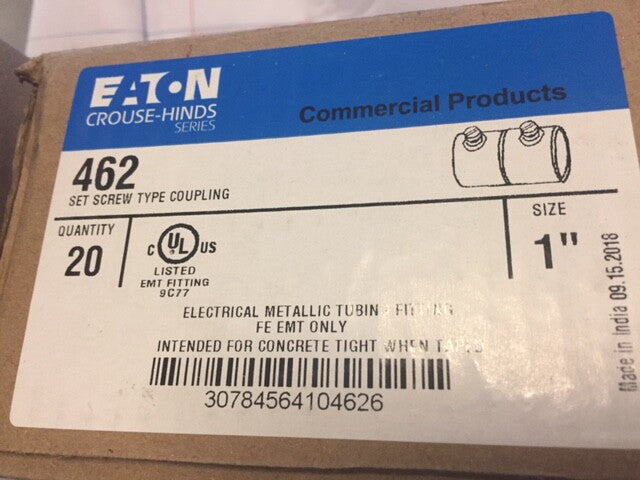 (Box of 20) Crouse Hinds (Eaton) 462 Set-Screw Coupling, Zinc Plated Steel 