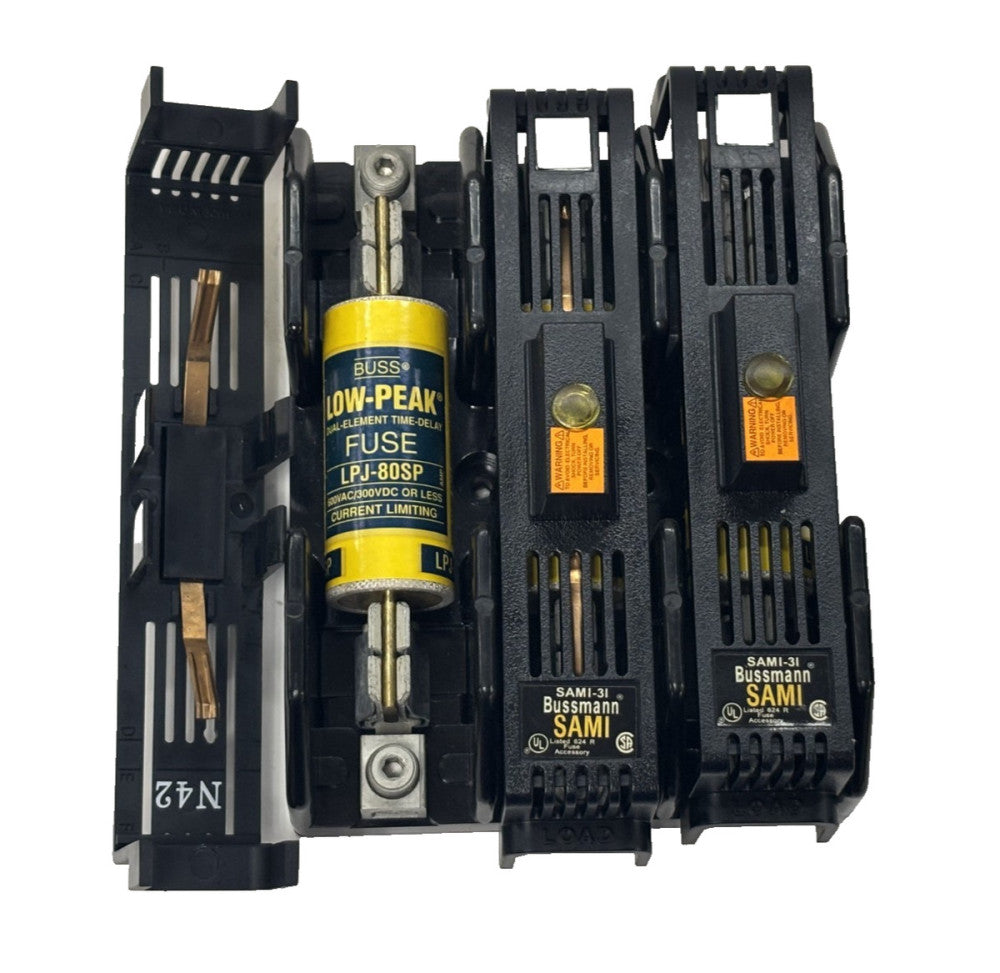 BUSSMAN J60100-3CR FUSE BLOCK, SAMI-3I FUSE BLOCK COVERS, LPJ-80SP FUSE 80A