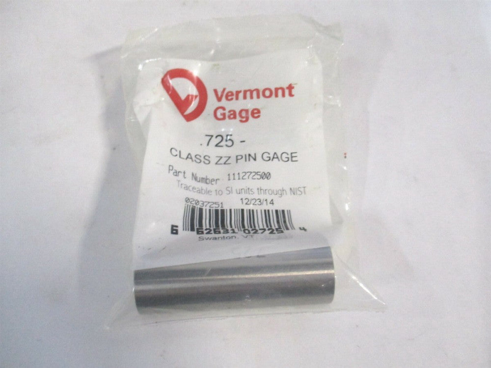 Vermont Gage (111272500) 0.725" Diam Class ZZ Minus Plug & Pin Gage 