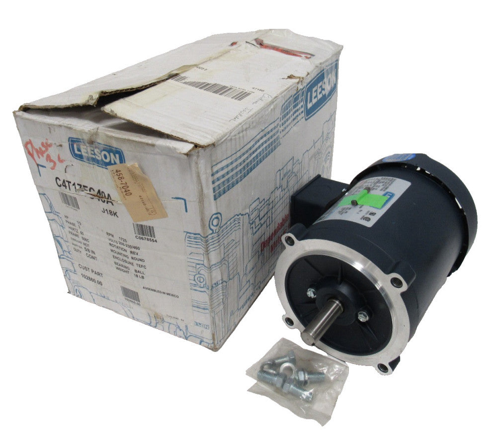 NEW LEESON 102860.00 MOTOR 1/2HP 1725RPM 5/8" DIA. 208-230/460V