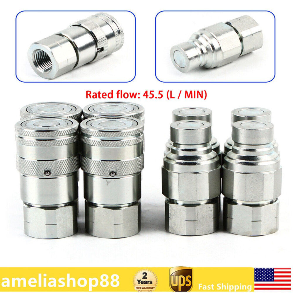 4 Sets 1/2" NPT Skid Steer Flat Face Hydraulic Quick Connect Couplers For Kubota