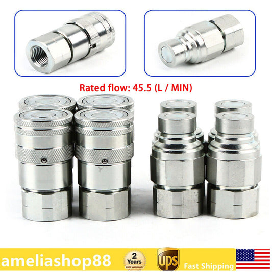 4 Sets 1/2" NPT Skid Steer Flat Face Hydraulic Quick Connect Couplers For Kubota