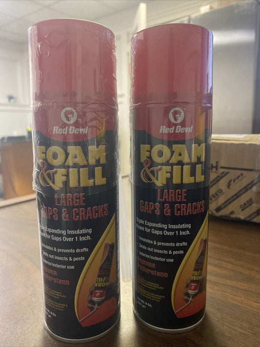 (2pk) RED DEVIL Sealed Foam & Fill 8 Oz Can Fills Large Gaps & Cracks