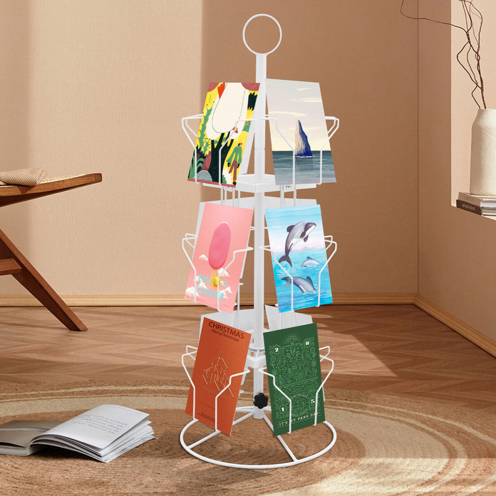 3 Tier Greeting Card Rack Spins 12 Pocket White Retail Display Rotating Holder