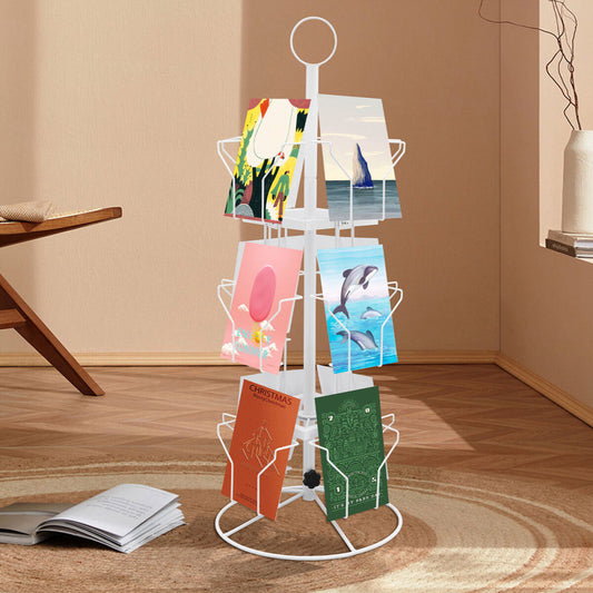 3 Tier Greeting Card Rack Spins 12 Pocket White Retail Display Rotating Holder