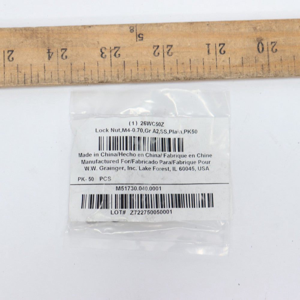 (50-Pk) Grainger Lock Nut Nylon Insert Stainless Steel 18-8 Plain M4-0.70 Thread