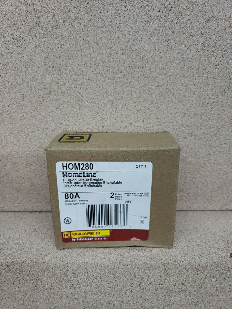 New! Square D HOM280 80A 240V 2-Pole Single-Phase Circuit Breaker