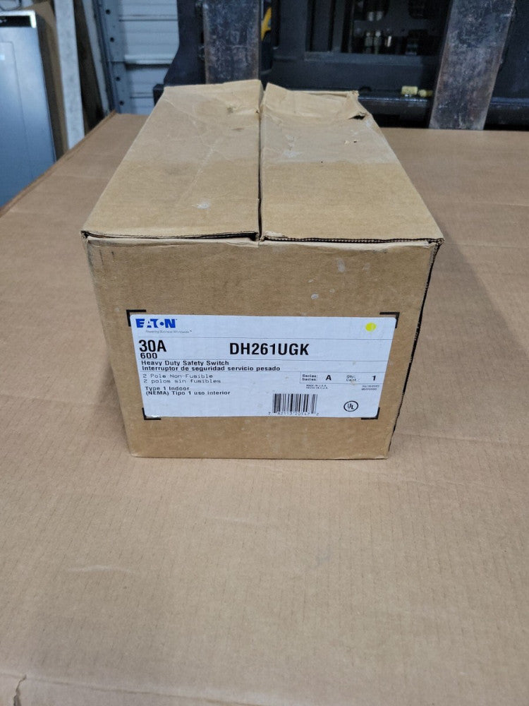 1- EATON DH261UGK 30 AMP SAFETY SWITCH DISCONNECT 2 POLE NON-FUSED 600V NEW