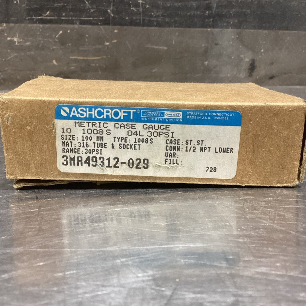 Ashcroft Metric Case Gauge 30 PSI, 3MA49312-029, NOS