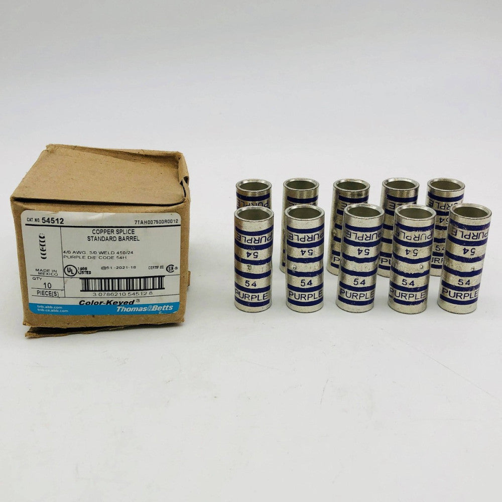 Thomas & Betts 54512 Copper Splice Standard Barrel Purple Die Code 54H 4/0 10pk