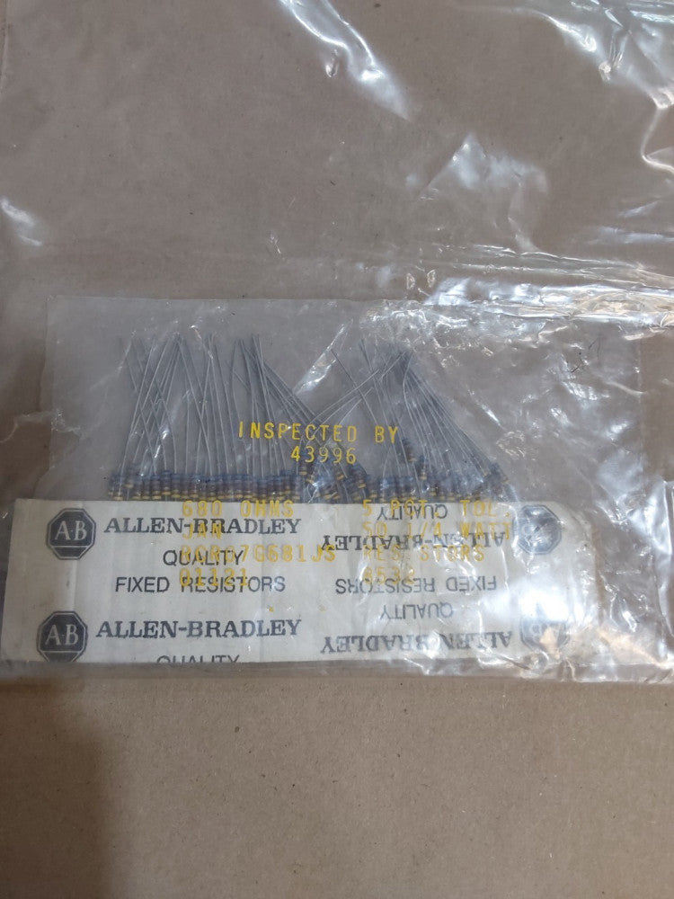 ALLEN BRADLEY RCR07G681JS 680 ohm 5% .25w cc axial resistor new lot Quantity-50