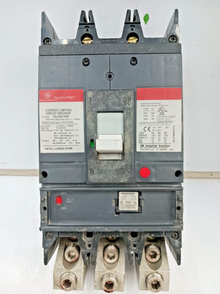 GE Spectra 600 Amp Circuit Breaker 3 Pole 600 VAC SGLA36AT0600 W/ 600 Amp Plug