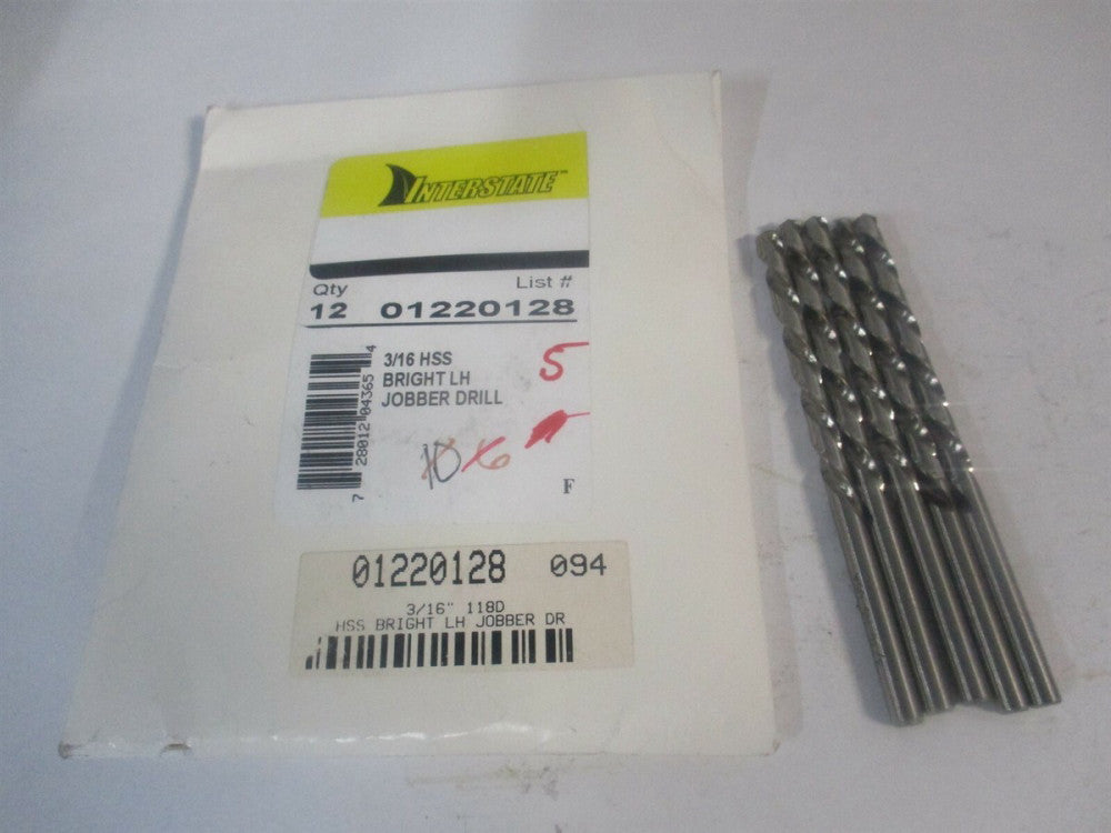 (01220128) 3/16″ x 3-1/2" OAL 118° High Speed Steel Jobber Drill - Pack of 5 