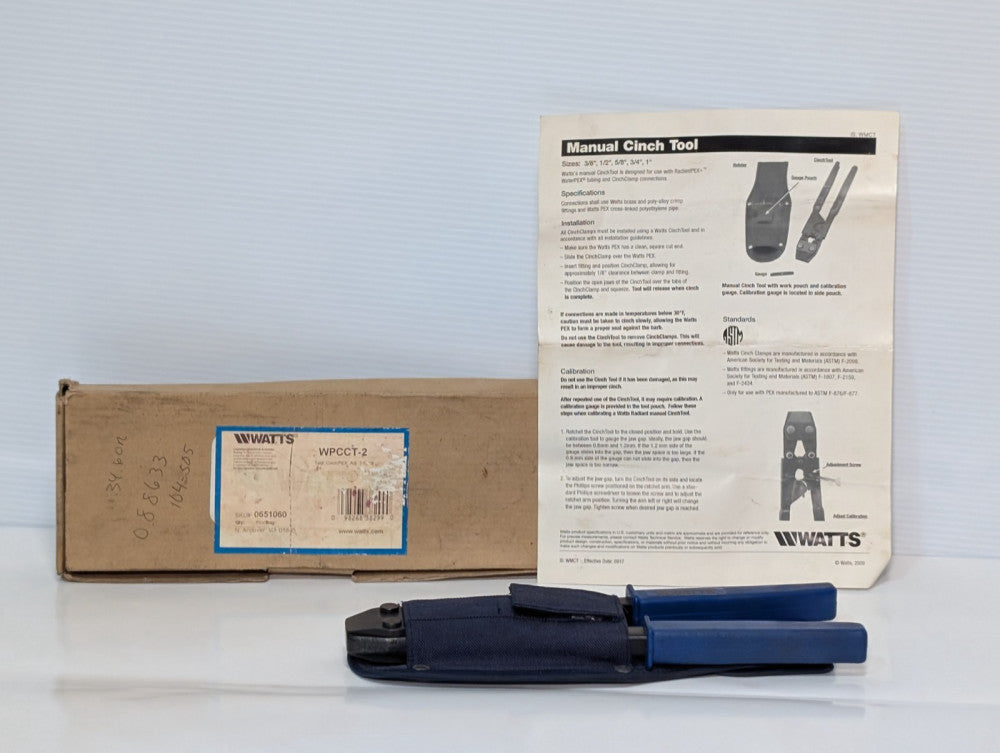Watts WPCCT-2 Manual Cinch Pliers Hand Tool for PEX Connector Pipe Tubing, Pouch