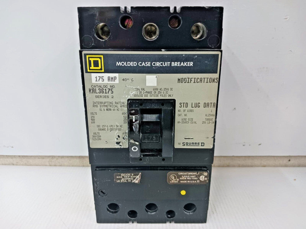 Square D 175 Amp Molded Case Circuit Breaker 3 Pole 600 VAC 25kA KAL36175