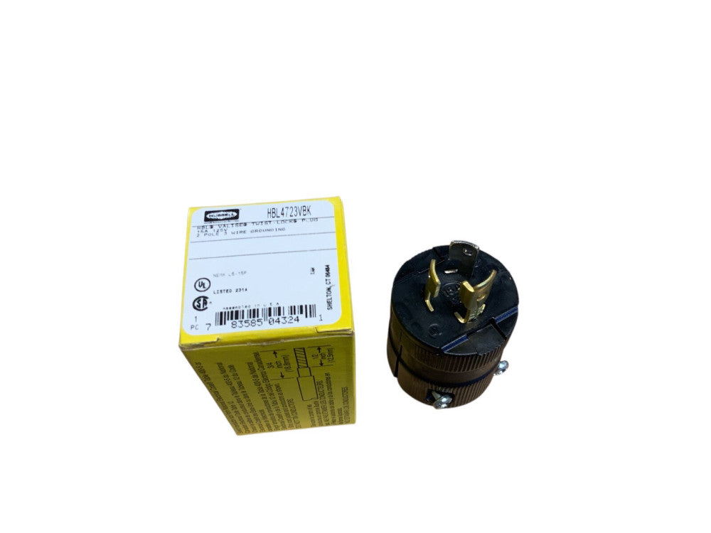 Hubbell Hbl4723vbk 15A Midget Locking Plug 2P 3W 120Vac L5-15P Bk