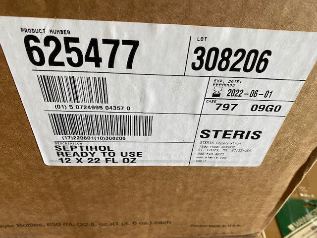 (Case of 12) Steris Septihol 625477 RTU Alcohol Solution, Exp 06/2022