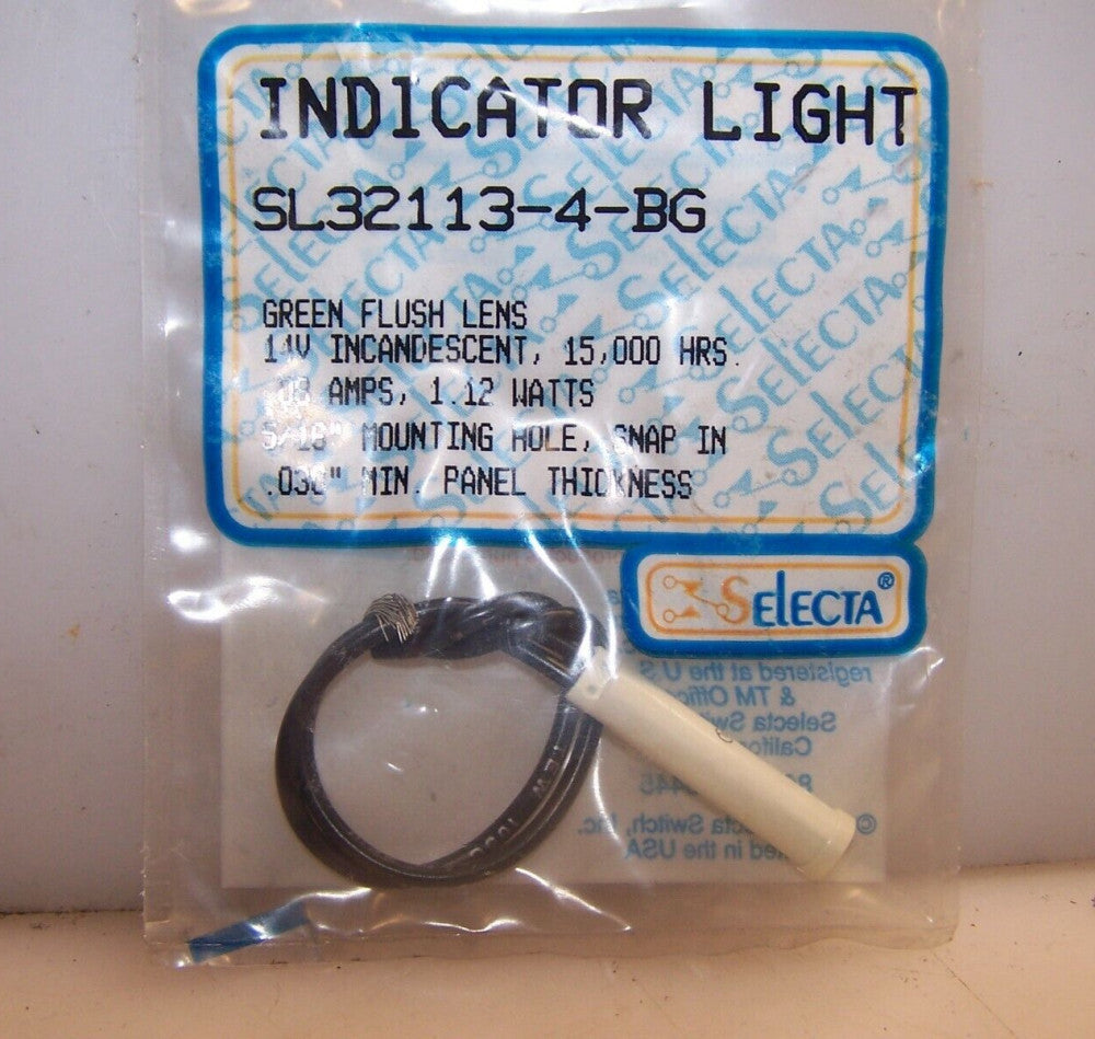 NEW SELECTA SL32113-4-BG GREEN FLUSH LENS INDICATOR LIGHT 14V 